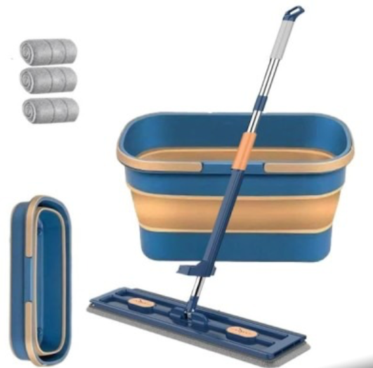 Set Mop cap rotativ si galeata pliabila Albastru / Galben